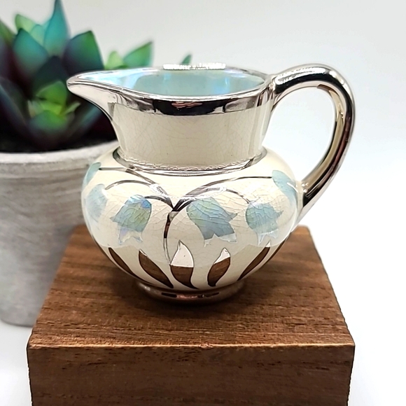 Antique Lancaster Silver Luster Blue Tulip Pitcher - Picture 1 of 6